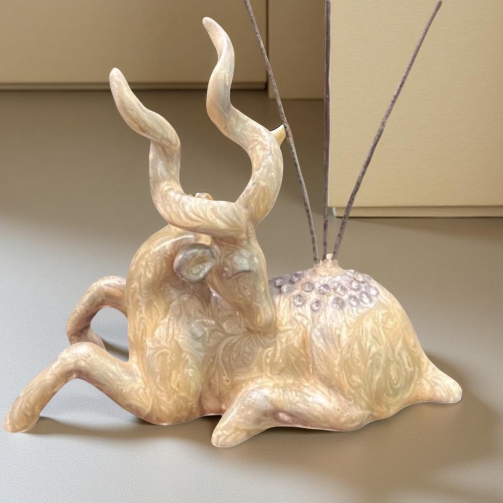 MCM Textured Enamel Ceramic Antelope Kudu Card Clip Pic Holder Boho Decor